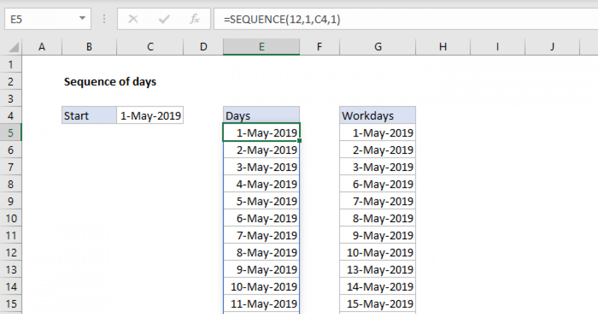 Sequence Of Days Excel Formula Exceljet